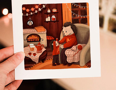 项目缩略图 - Christmas postcards with cute hedgehogs