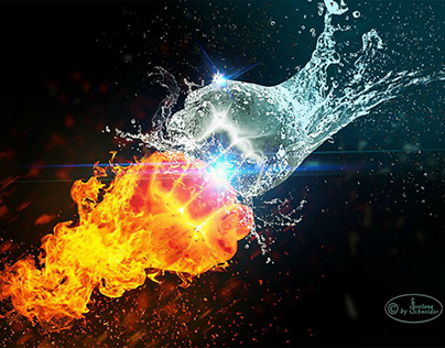 Feuer vs. Wasser (Fotocollage, Grafik-Composing)