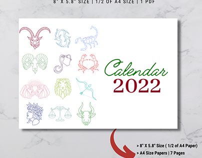 Calendar 2022 on Zodiacs & their Birth stones theme