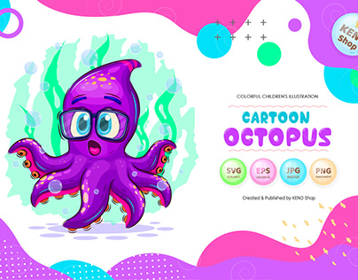 Cartoon surprised octopus
