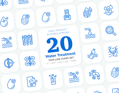 Water Treatment 20 Pixel Perfect Icons Set