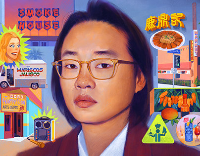 Illustration of Jimmy O.Yang for L.A. Times