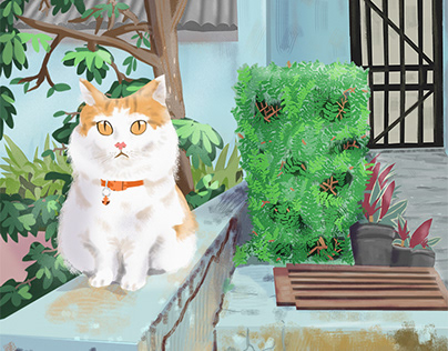 Pet Illustrastion I : My cat in the garden