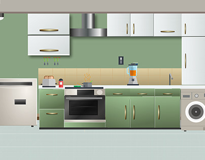 Flat Illustration (Kitchen Room)