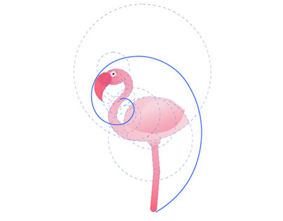Pink flamingo drawing golden section