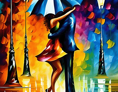 Lovers Dance Under The Rain Art Painting Print