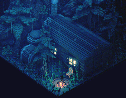 Cabin in the woods - Voxel Art Animation