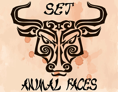 Animal heads stylized Maori face tattoo for designing