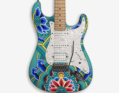 Strat guitar with red and blue lotus Dancheong
