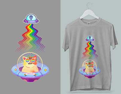 Cosmic Pride Cats - Alien Cat Rainbow T-Shirt