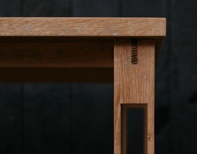 Crutch Legged Console Table in White Oak and Concrete