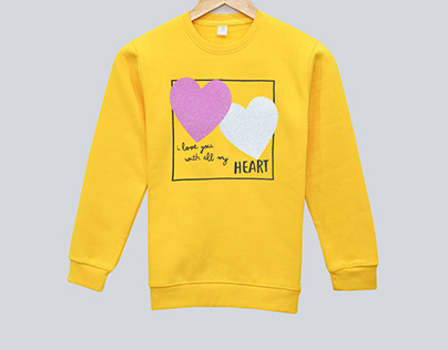 Heart Printed Yellow Sweatshirt for Girls (Fleece)