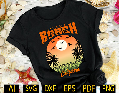 Miami Beach California T Shirt Design