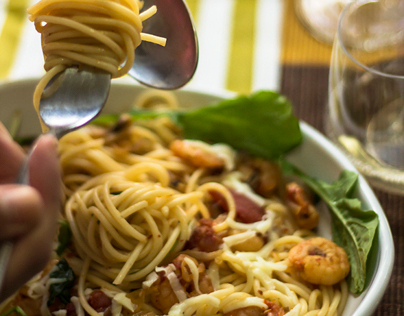 Spaghetti with Shrimps and Mushroom