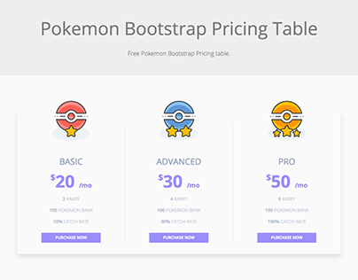 Pokemon Free Bootstrap Pricing Table