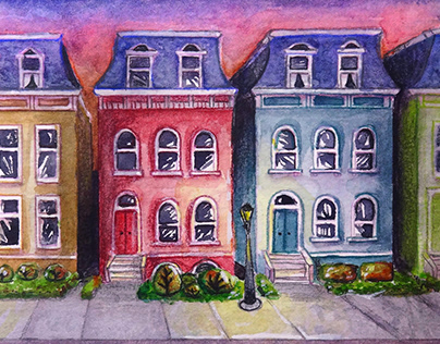 Brownstone Street - Watercolor Painting