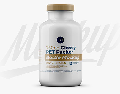 Glossy Pills Bottle Mockup 750CC
