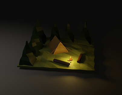 Tent in the Woods | Low Poly 3D, Animated Fire