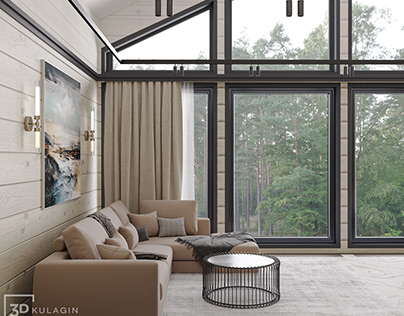 Visualization of the interior. Large modern house.
