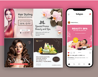 Beauty and salon offer social media template poster