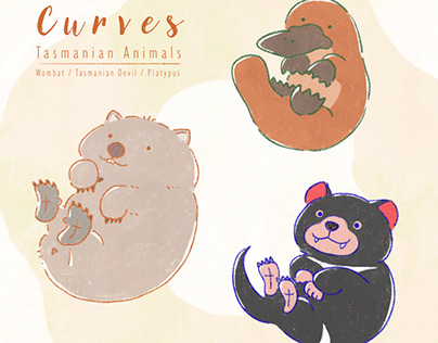 Curves Wombat, Tasmanian Devil, Platypus