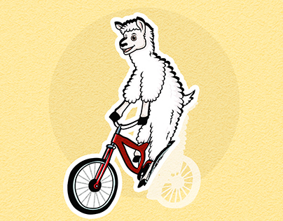 cute lama ride bike character