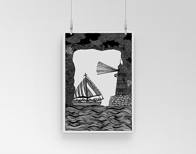 Lighthouse Illustration / Black and White