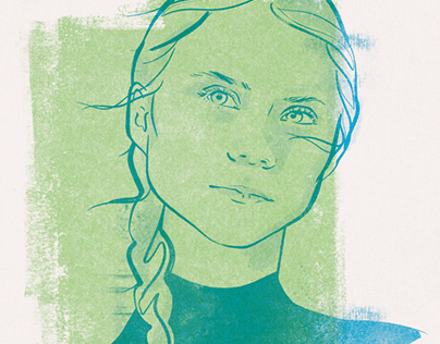 Risograph portrait of Greta Thunberg