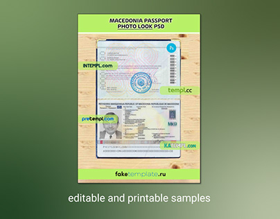 Macedonia passport PSD files, editable scan and photo