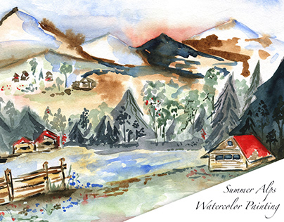 Summer Alps Watercolor Painting