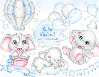Baby Elephant Watercolor clipart & patterns