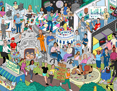 Project thumbnail - Where's waldo style illustration for company's bday