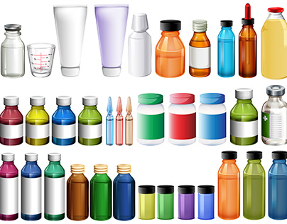Medicine in bottles and tubes Vector