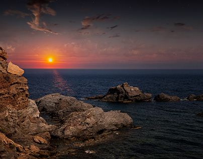 Night, Sunset Sky @ Seascape in Spain