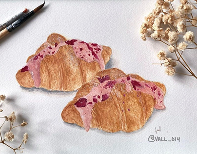 Sakura Rose Croissants Gouache Painting