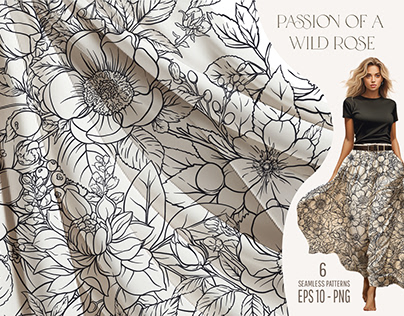 Passion of a Wild Rose Seamless Pattern
