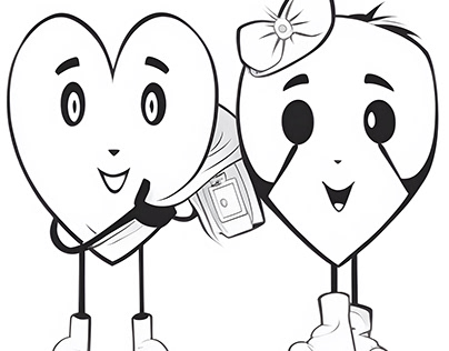 characters' heart love coloring page.