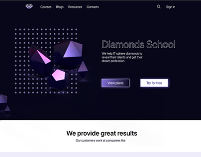 Landing page UI for a digital school