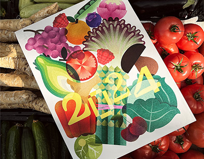 Seasonal fruits & veggies illustrated calendar for 2024