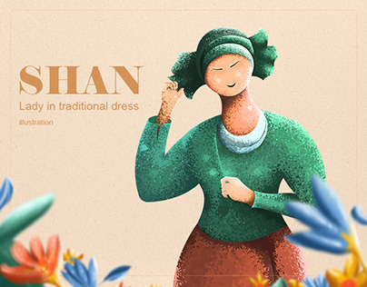 Shan Lady in Traditional Dress Illustration
