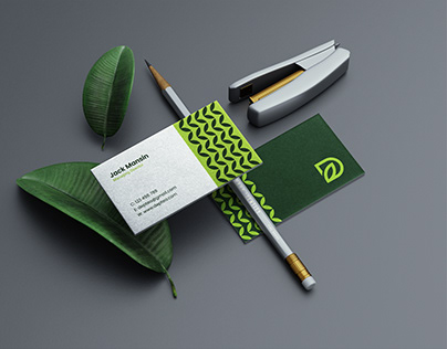 Letter D + Leaf logo and brand visual identity concept
