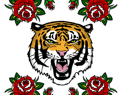 Tiger With Roses