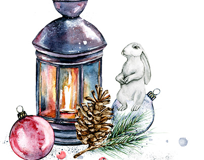 Christmas, watercolor painting.