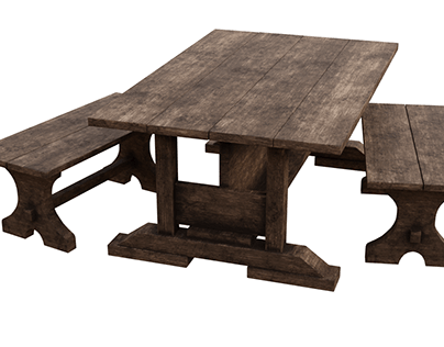 Medieval Wooden Table with Benches