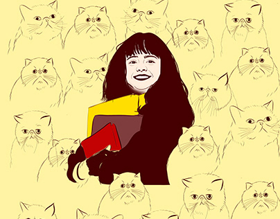 Hermione with cats illustration.