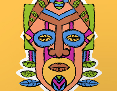 Hand drawn poster template with African mask