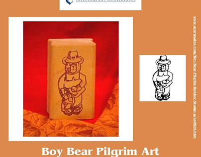 Boy Bear Pilgrim Art Rubber Stamp | Thanksgiving Stamps