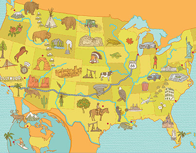 American map - editorial illustration