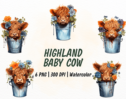 Highland Baby Cow Watercolor Clipart
