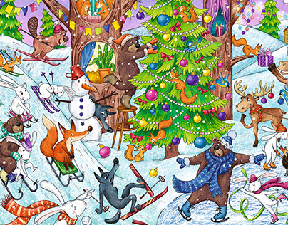 Winter illustration for children's puzzle